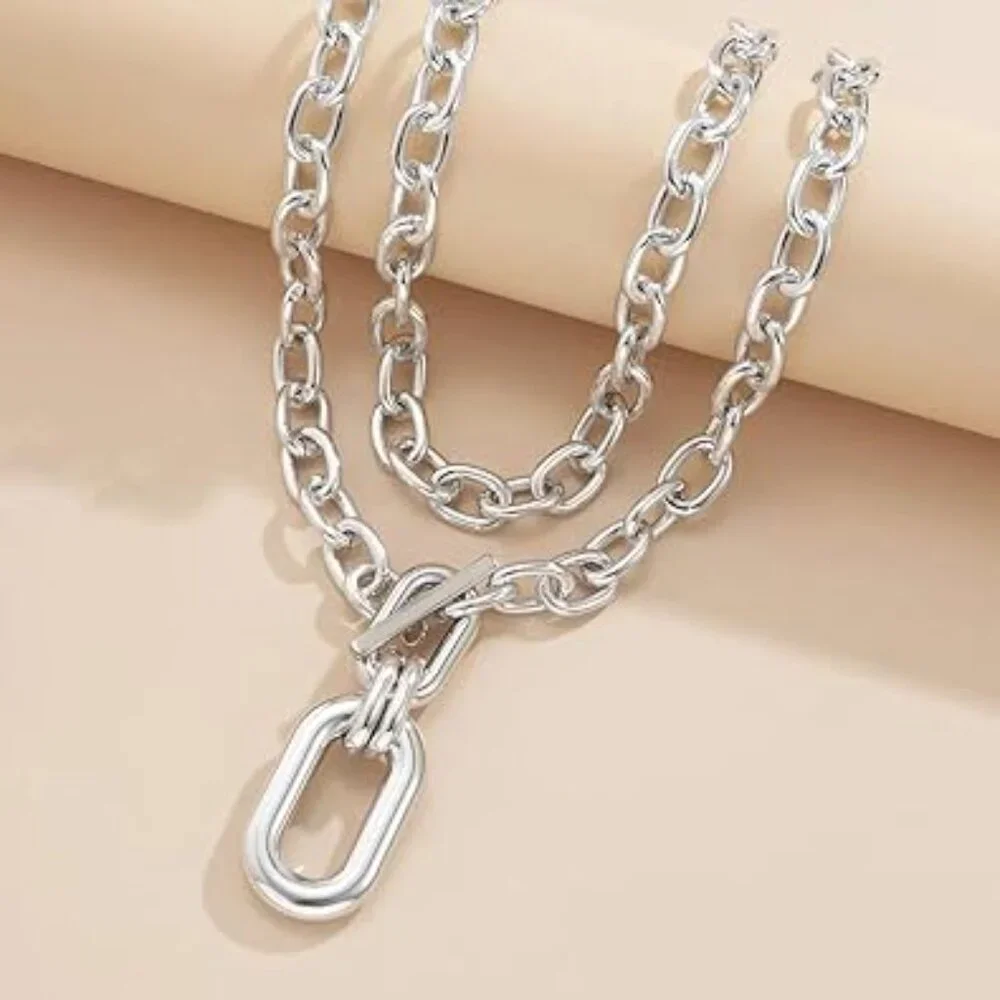 Women's‎ Chunky Statement Necklace Silver Tone Brand New !!